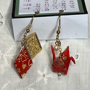 Origami Paper Crane Earring Set Kiyo Accessories Gold Color